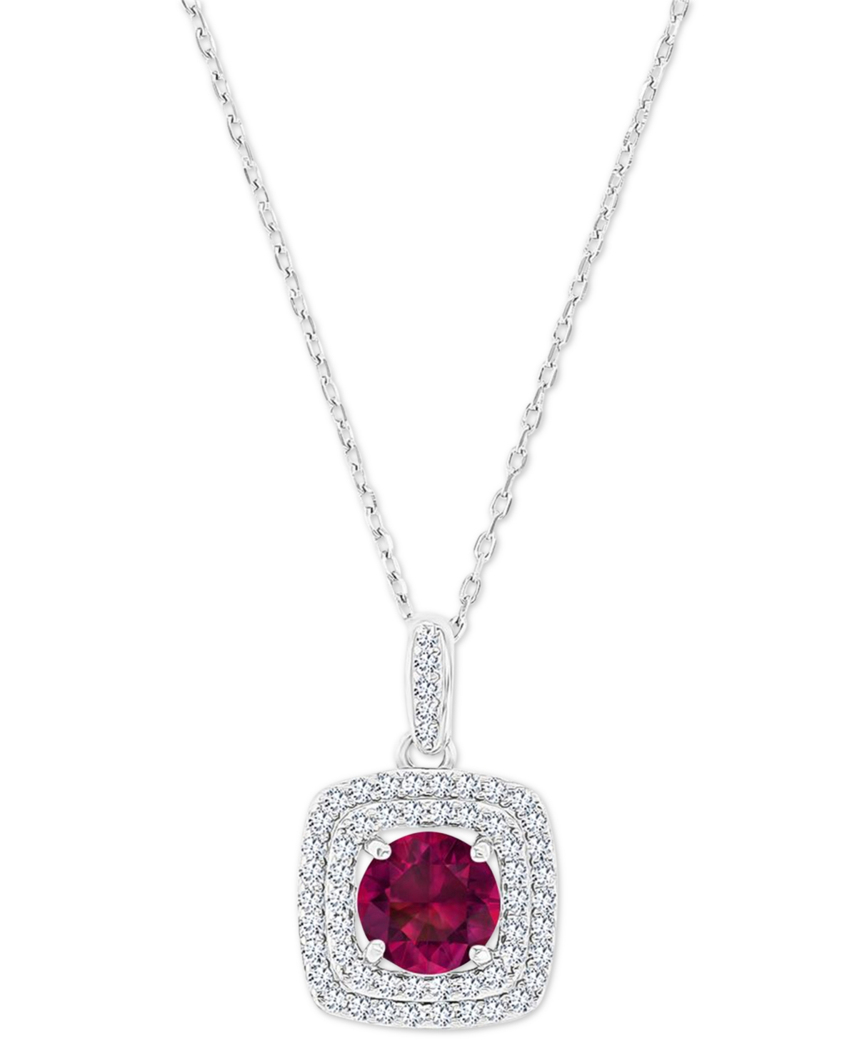 Macy's Amethyst (1-1/5 Ct. T.w.) & Lab-grown White Sapphire (1/3 Ct. T.w.) Square Halo Birthstone Pendant N In Ruby