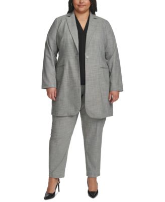 Shop Calvin Klein Plus Size Heathered Single Button Notched Collar Jacket Heathered Straight Leg Pants In Black,white