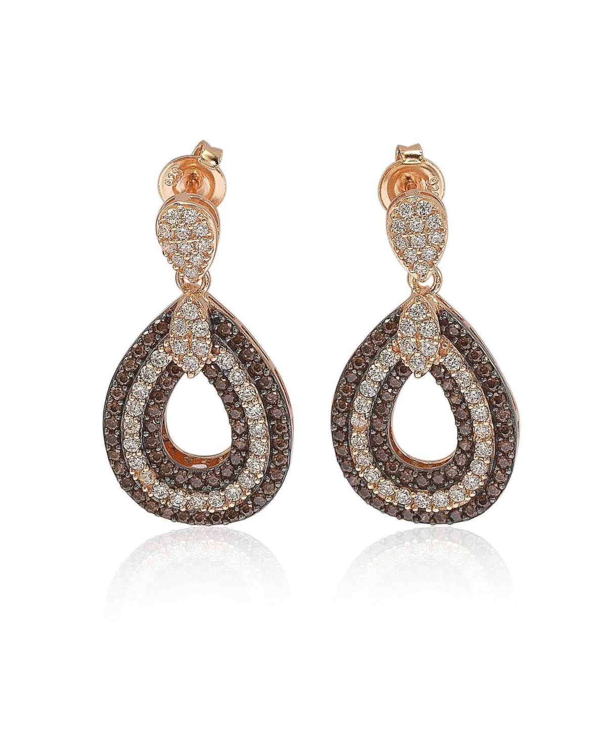 Suzy Levian Sterling Silver Cubic Zirconia Triple Row Tear Drop Dangle Earrings - White