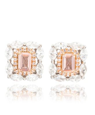 Suzy Levian Sterling Silver Cubic Zirconia Multi-Cut Royal Halo Emerald-Cut Stud Earrings