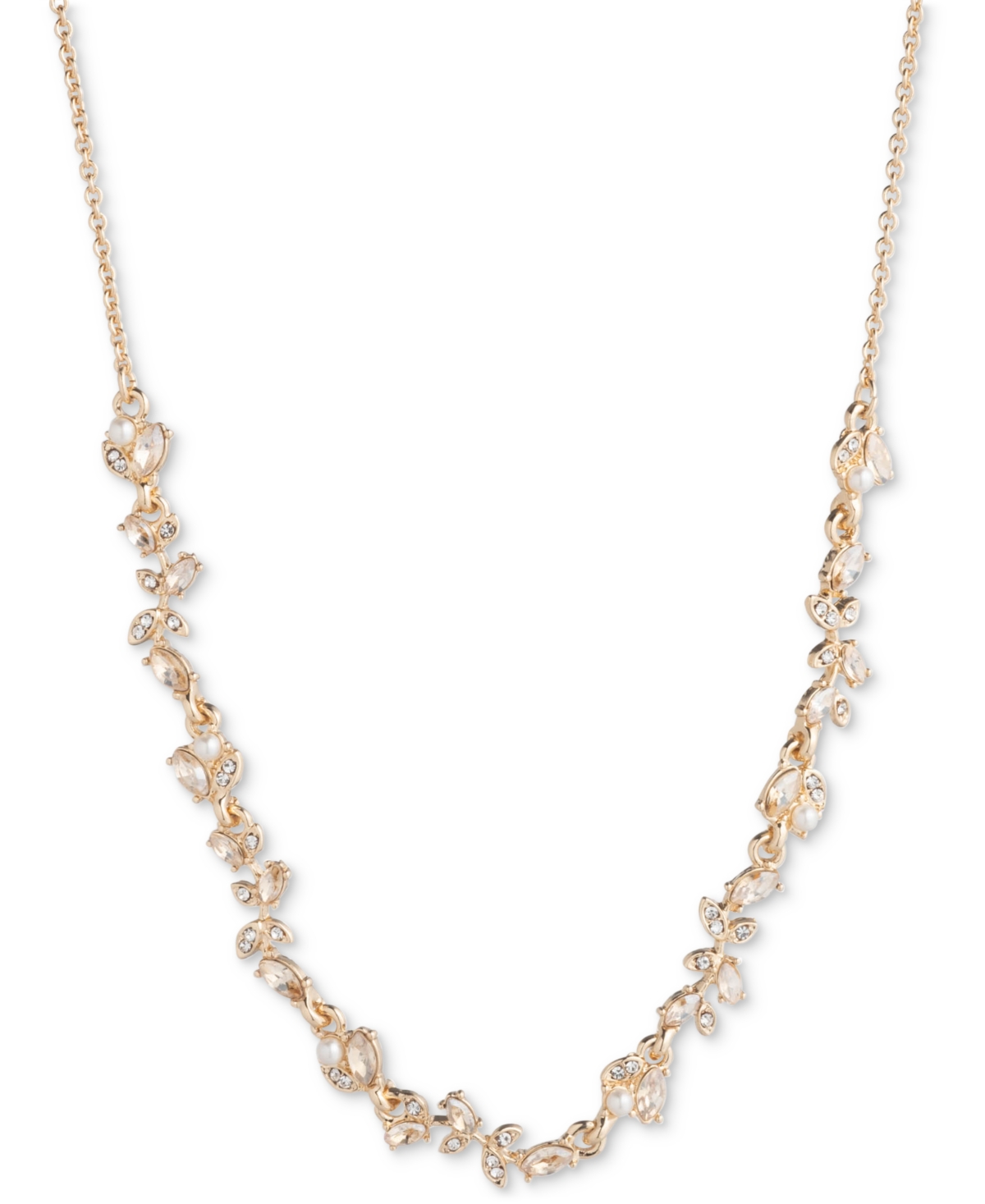Shop Marchesa Gold-tone Stone Vine Leaf Frontal Necklace, 16" + 3" Extender In Golden