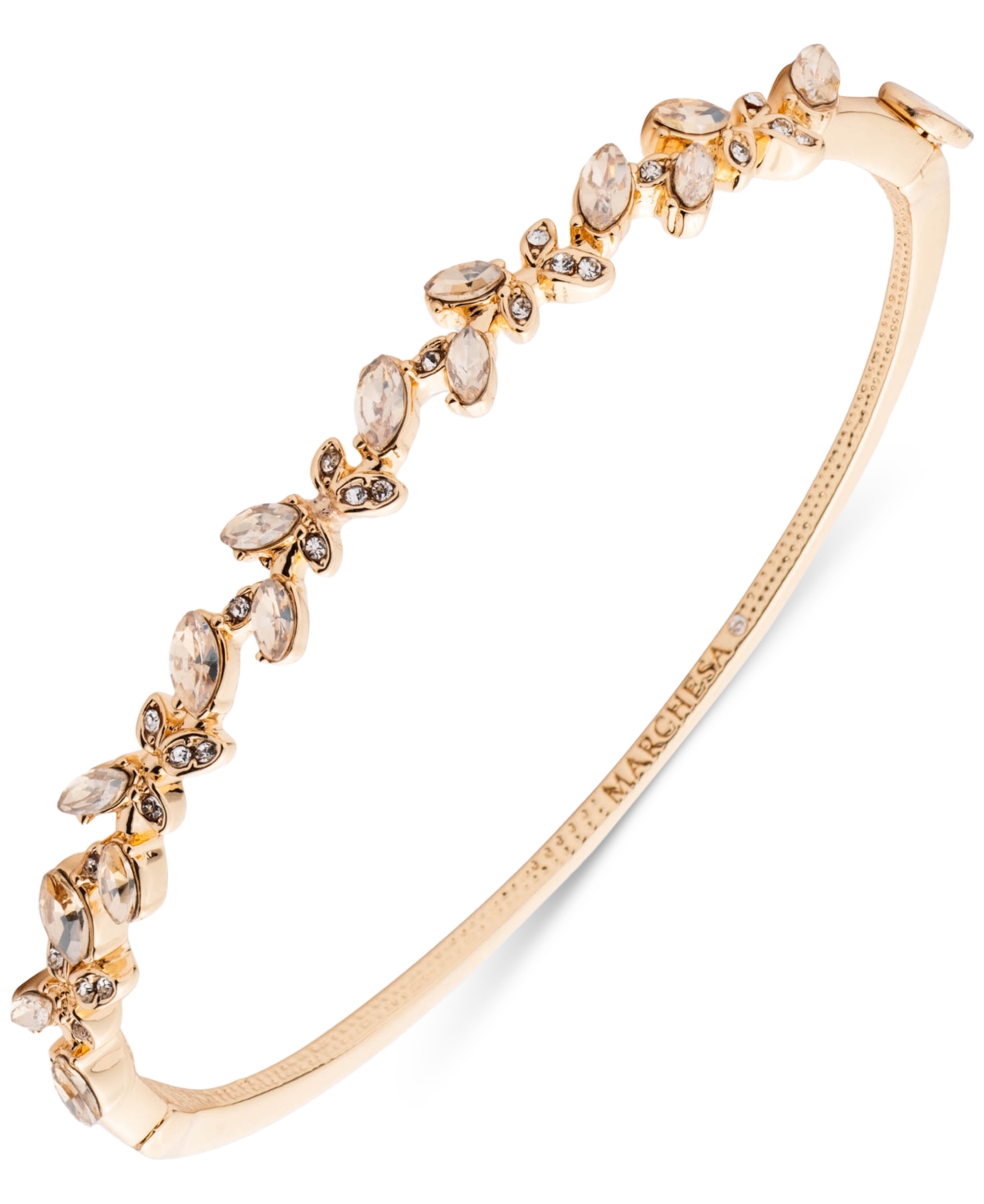 Shop Marchesa Gold-tone Stone Vine Leaf Bangle Bracelet In Golden