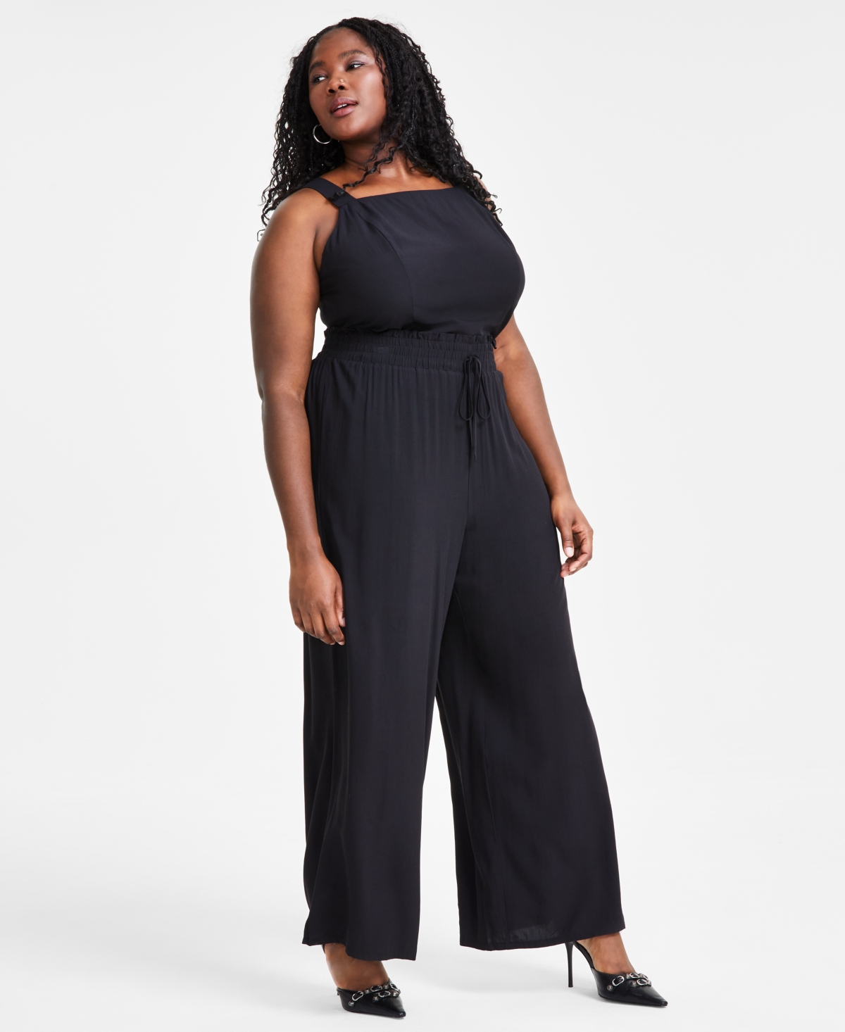 Shop Bar Iii Trendy Plus Size Pull-on Wide-leg Pants, Created For Macy's In Deep Black