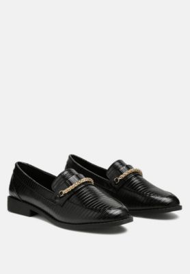 Womens Vouse Low Block Loafers Adorned With Golden Chain