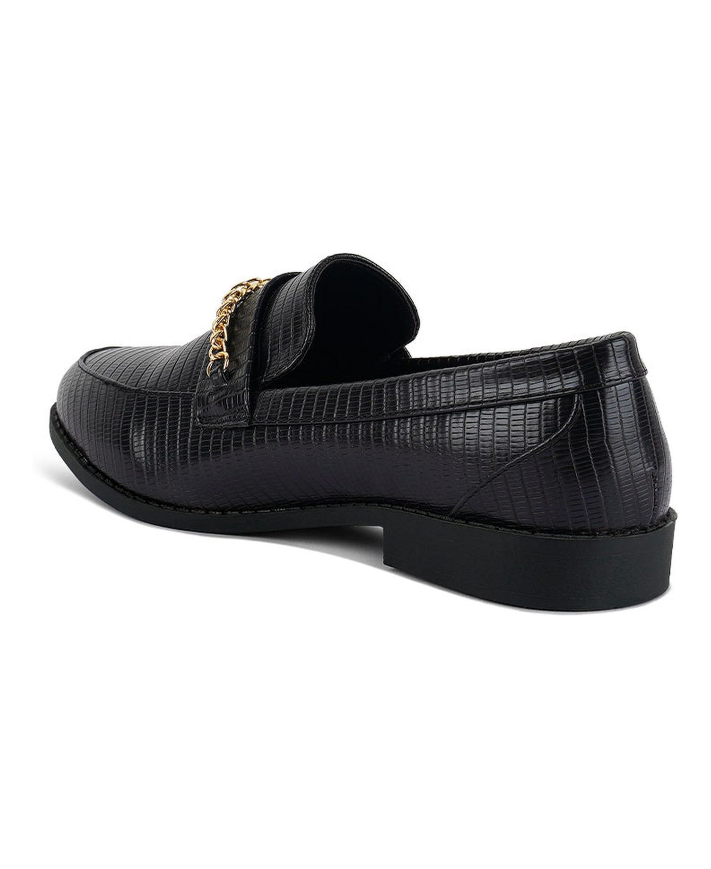 Женские туфли London Rag Vouse Low Block Loafers Adorned With Golden Chain, цвет: Чёрный — фото 2
