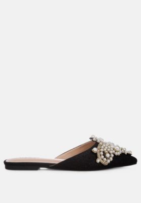 Women's Women Astre Pearl Embellished Shimmer Mules