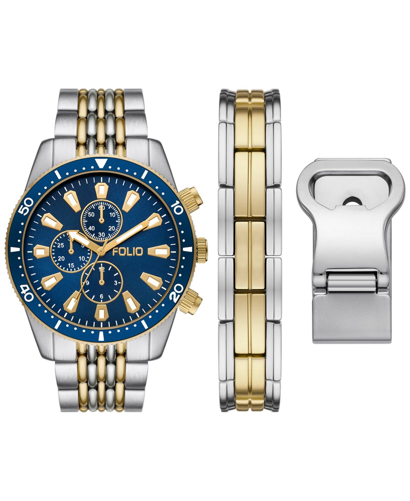 Мужские часы Folio Three Hand 2T Silver-Tone, Gold-Tone Alloy Watch 42mm Gift Set — фото 1