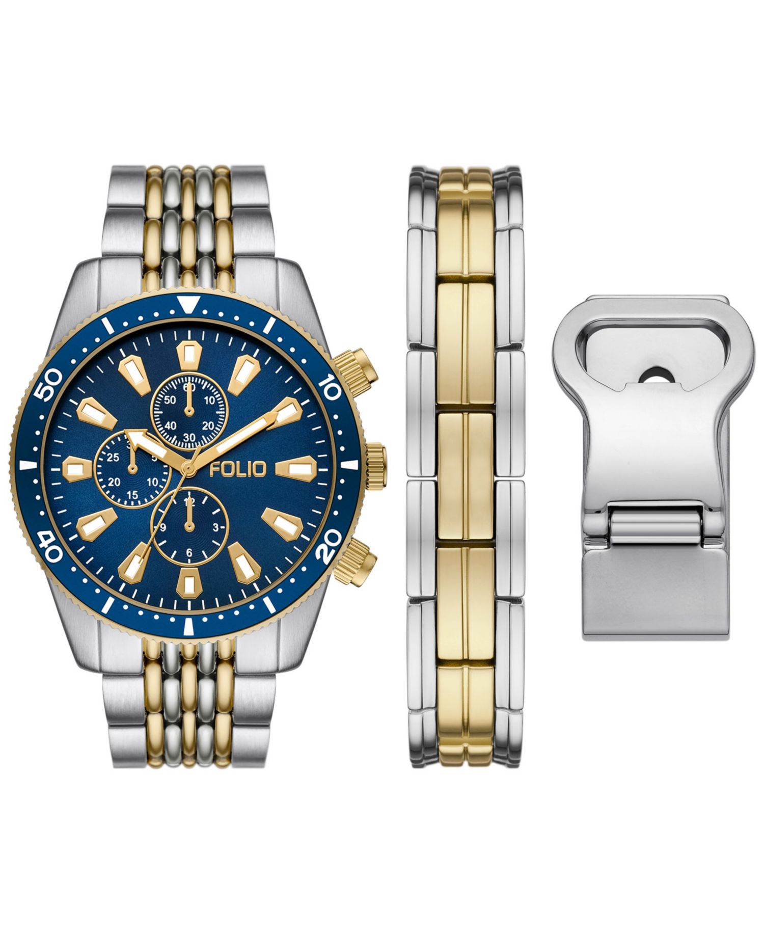 Men's Three Hand 2T Silver-Tone, Gold-Tone Alloy Watch 42mm Gift Set
