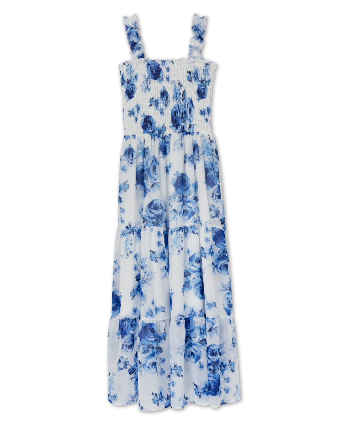 Speechless Kids' Big Girls Floral Maxi Length Dress In Ivory Blue