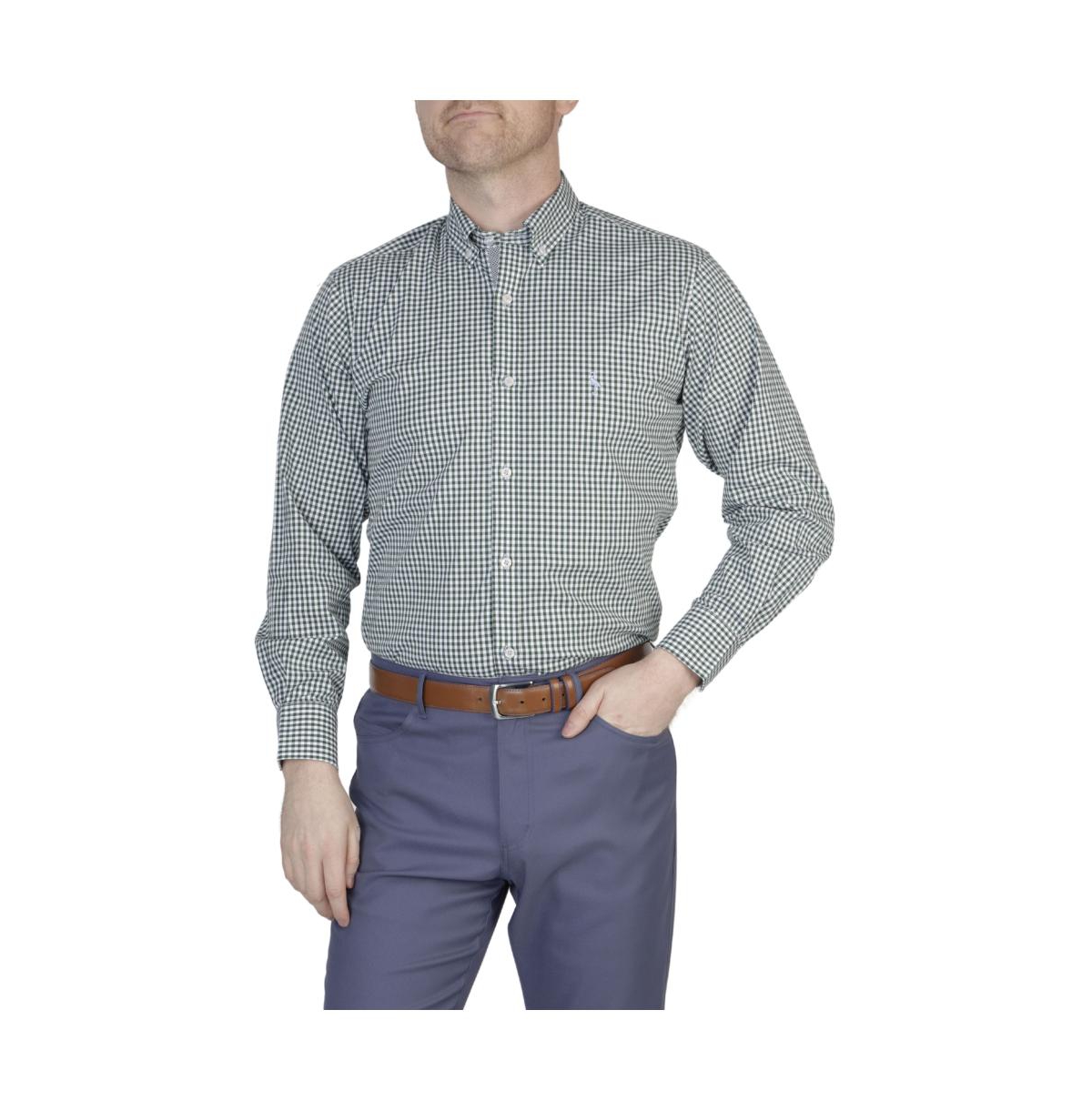Men's Mini Gingham Cotton Stretch Long Sleeve Shirt