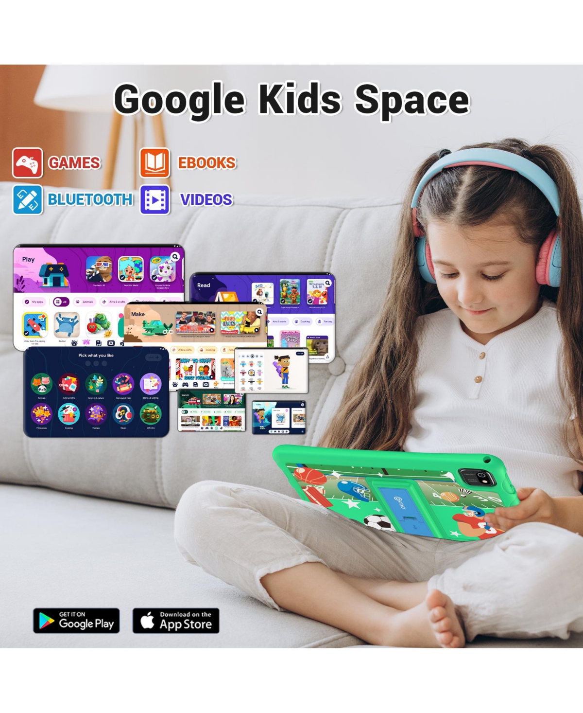 Contixo Android Kids Tablet 64GB, (2024 Model) Includes 80+ Disney Storybooks, Kid-Proof Case