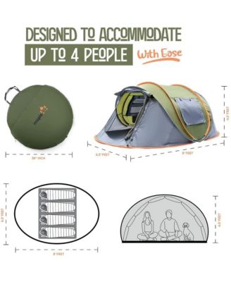 Camping Tent - 4-Person Easy Pop Up Tent with 2 Doors - UPF50+ Waterproof Instant Tent - Lightweight & Portable Family Tents for Outdoor Camping, Hiking & Traveling - Carrying Bag Included
