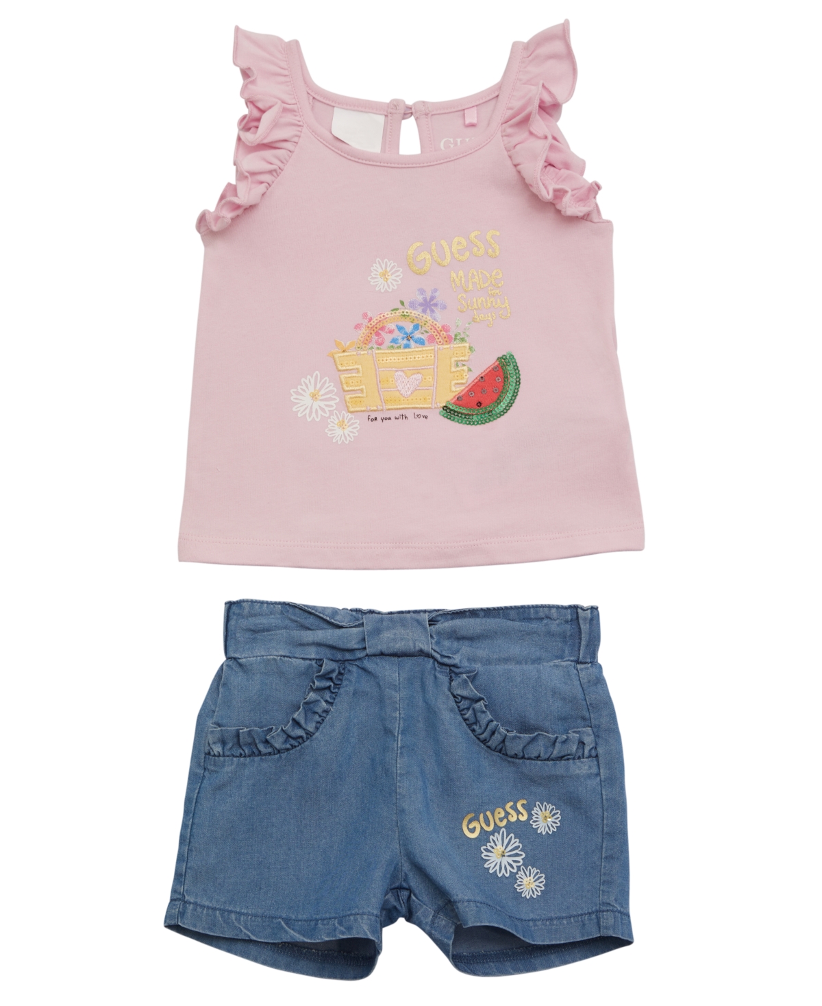 Shop Guess Baby Girl T-shirt And Short Set In Pink