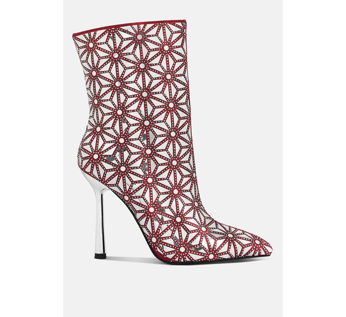 precious mirror embellished high ankle boots - Red