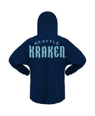 Women's Deep Sea Blue Seattle Kraken Jersey Lace-Up V-Neck Long Sleeve Hoodie T-shirt