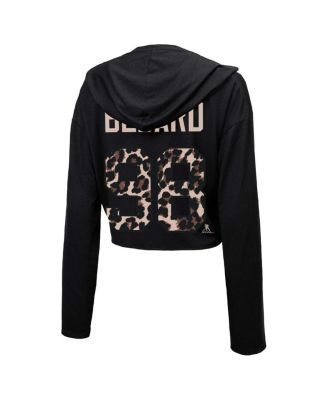 Women's Threads Connor Bedard&nbsp;Black Chicago Blackhawks Leopard Print Name and Number Cropped Pullover Hoodie