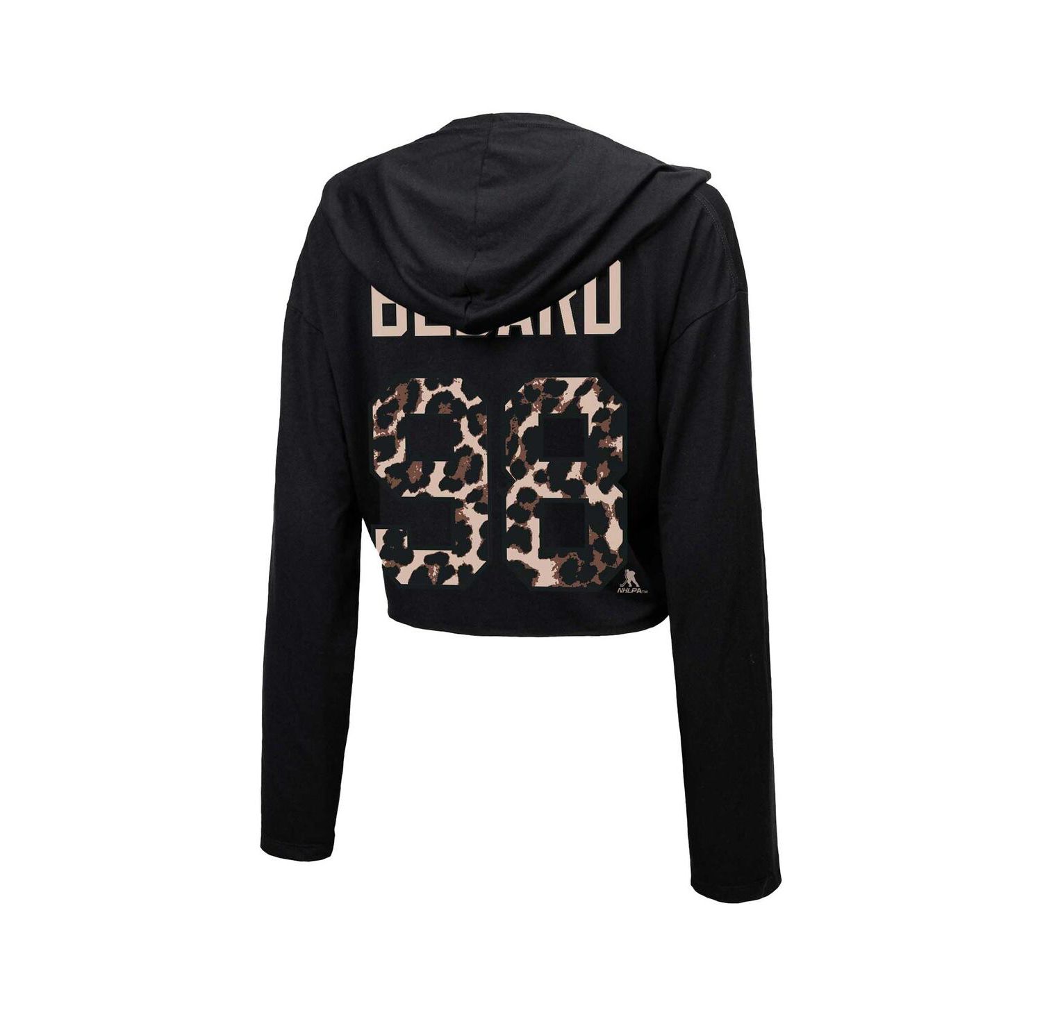 Women's Threads Connor Bedard Black Chicago Blackhawks Leopard Print Name and Number Cropped Pullover Hoodie