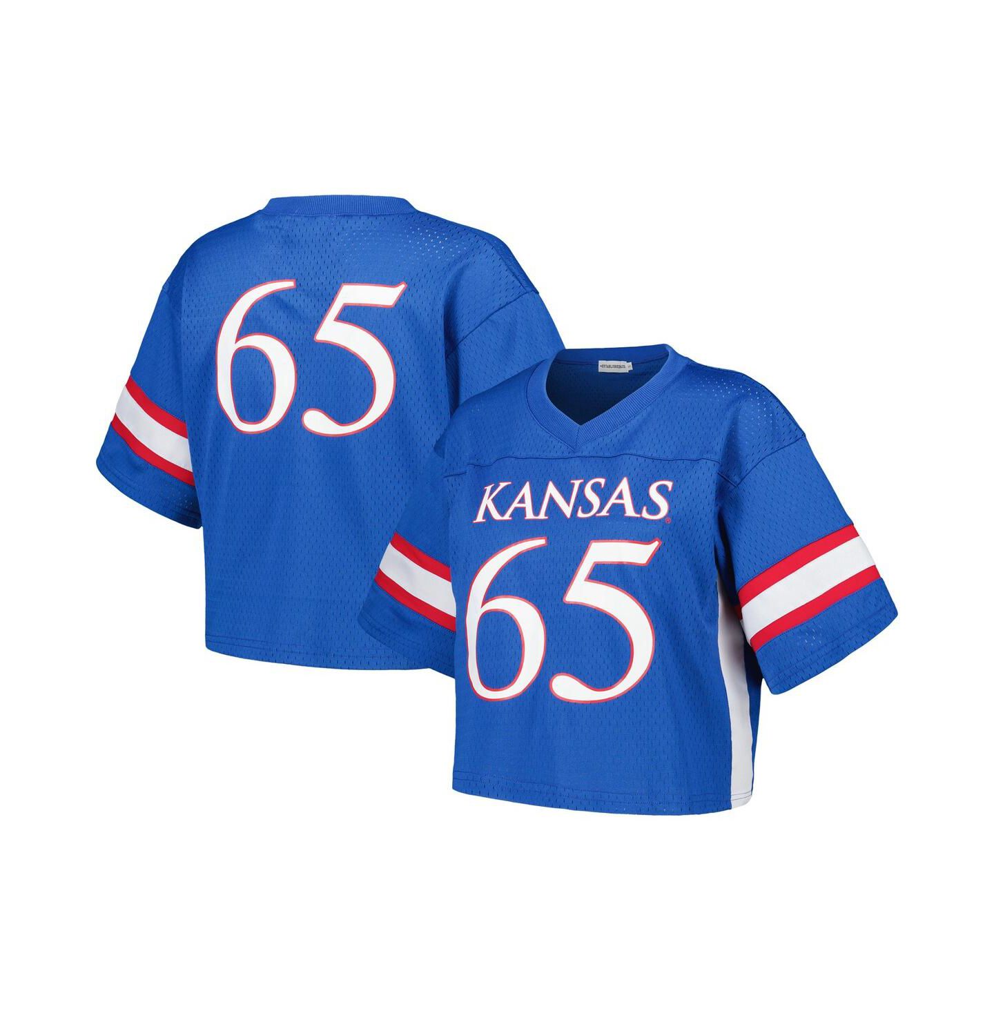 Женский топ Established & Co. #65 Royal Kansas Jayhawks Fashion Boxy Cropped Football Jersey — фото 1