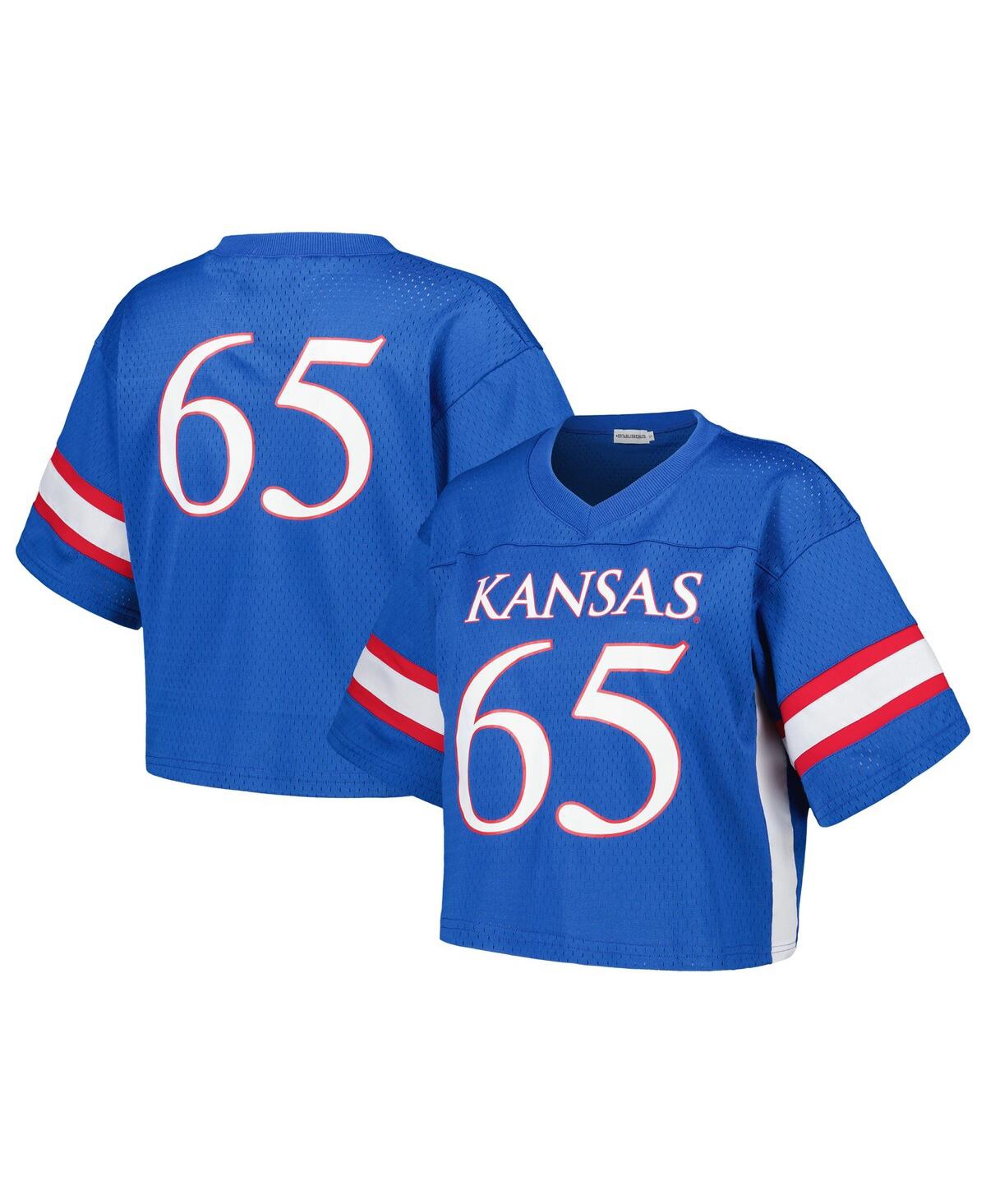 Women's Established & Co. #65 Royal Kansas Jayhawks Fashion Boxy Cropped Football Jersey - Royal