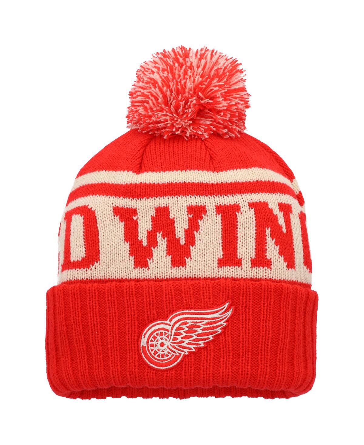 American Needle Men's  Red, White Detroit Red Wings Pillow Line Cuffed Knit Hat With Pom