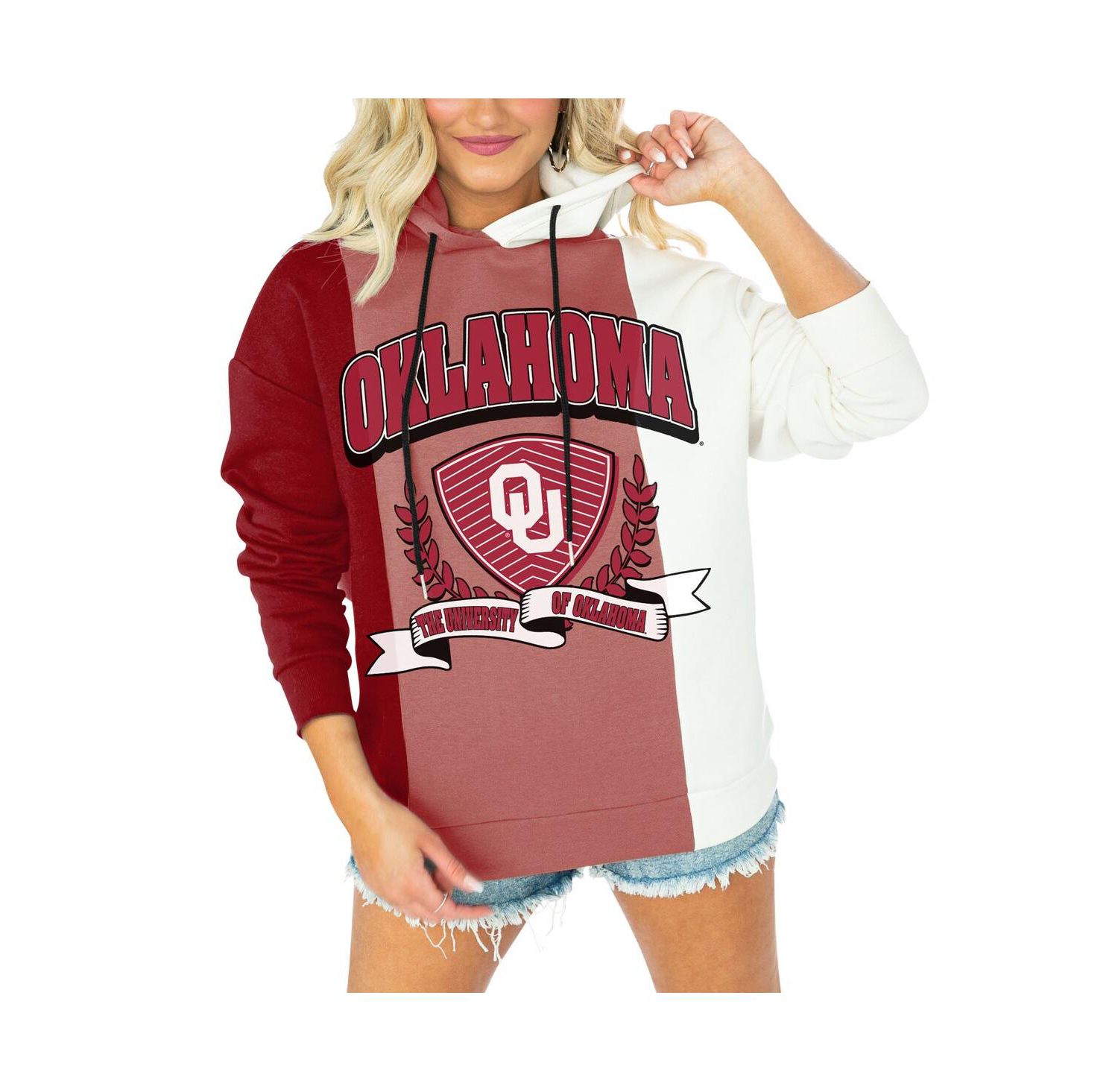 Women's Crimson Oklahoma Sooners Hall of Fame Colorblock Pullover Hoodie