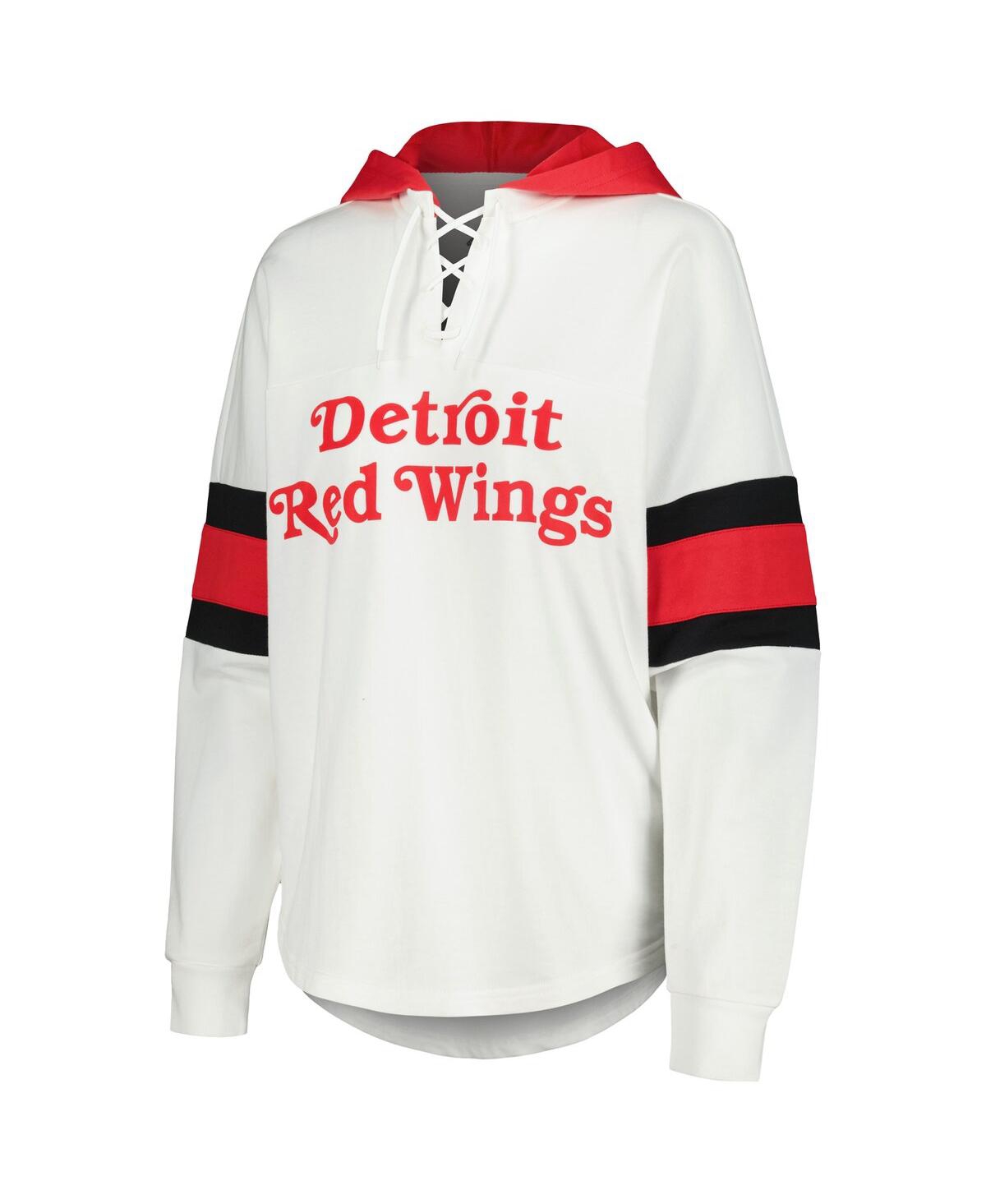 Shop G-iii 4her By Carl Banks Women's  White, Red Detroit Red Wings Goal Zone Long Sleeve Lace-up Hoodie T In White,red