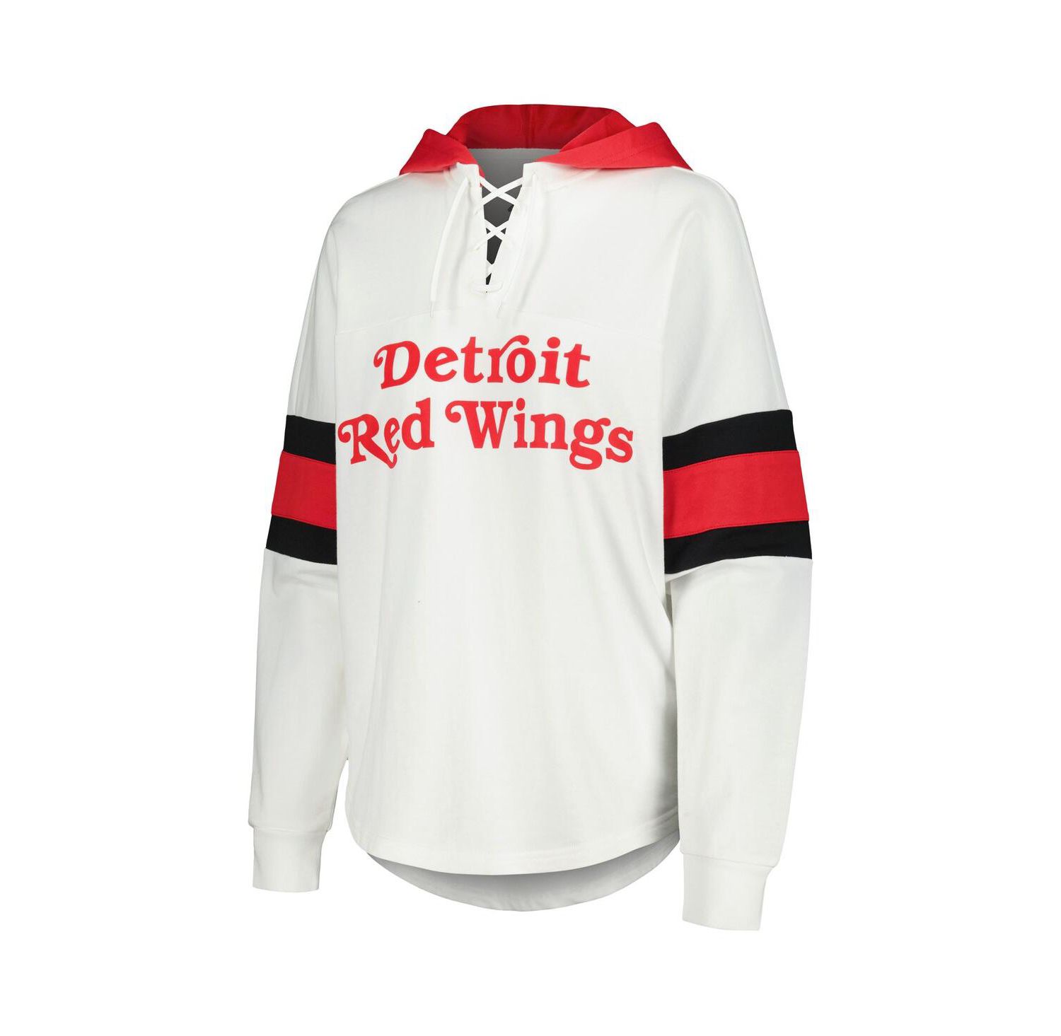 Women's White, Red Detroit Red Wings Goal Zone Long Sleeve Lace-Up Hoodie T-shirt