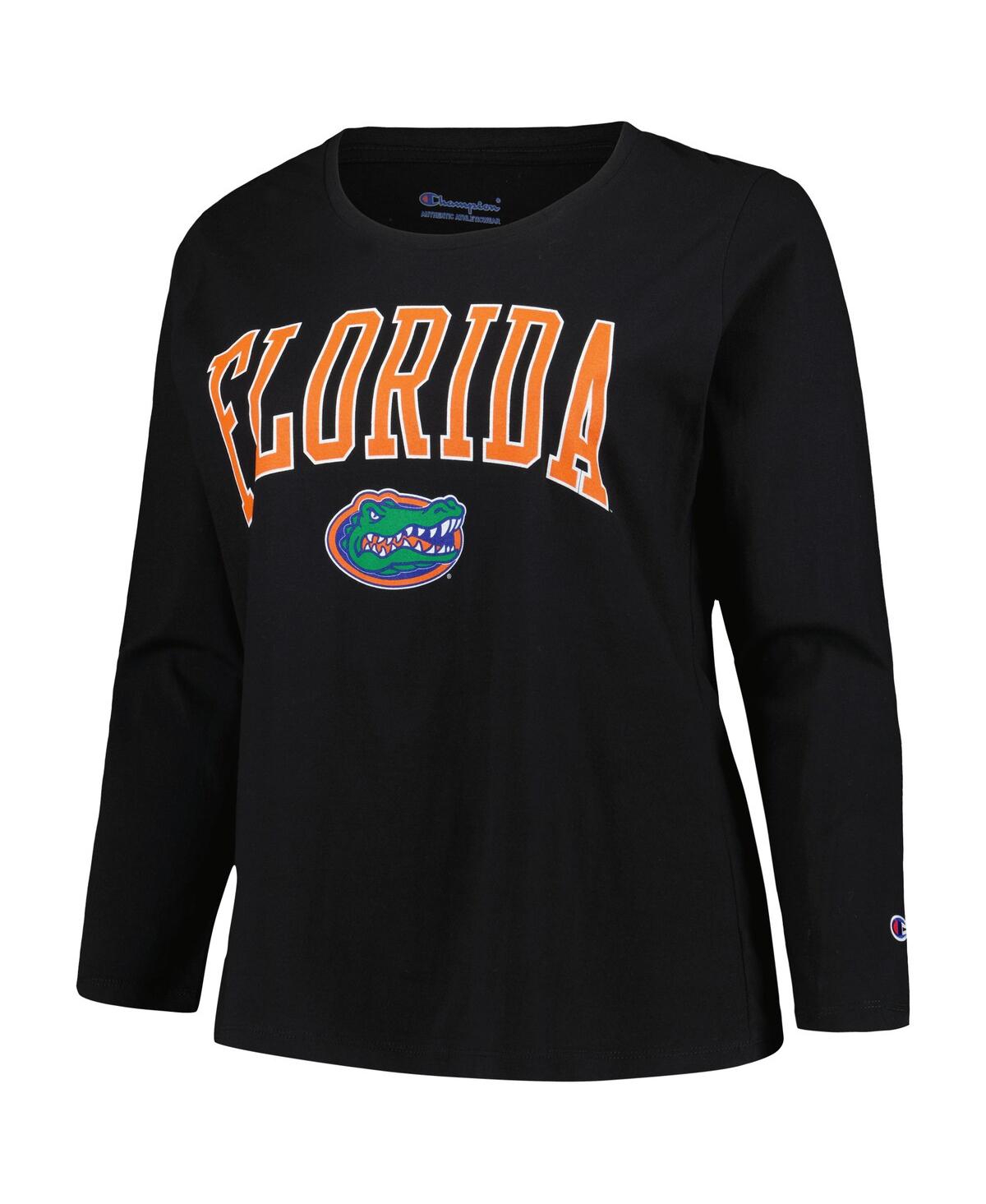 Shop Profile Women's  Black Florida Gators Plus Size Arch Over Logo Crew Neck Long Sleeve T-shirt