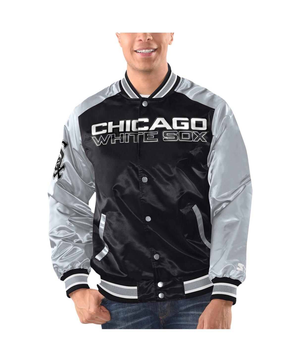 Shop Starter Men's  Black, Silver Chicago White Sox Varsity Satin Full-snap Jacket In Black,silver