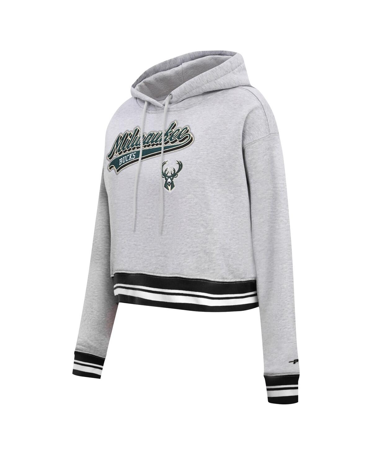 Shop Pro Standard Women's  Heather Gray Milwaukee Bucks Script Tail Cropped Pullover Hoodie