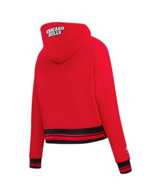 Women's Red Chicago Bulls Script Tail Cropped Pullover Hoodie