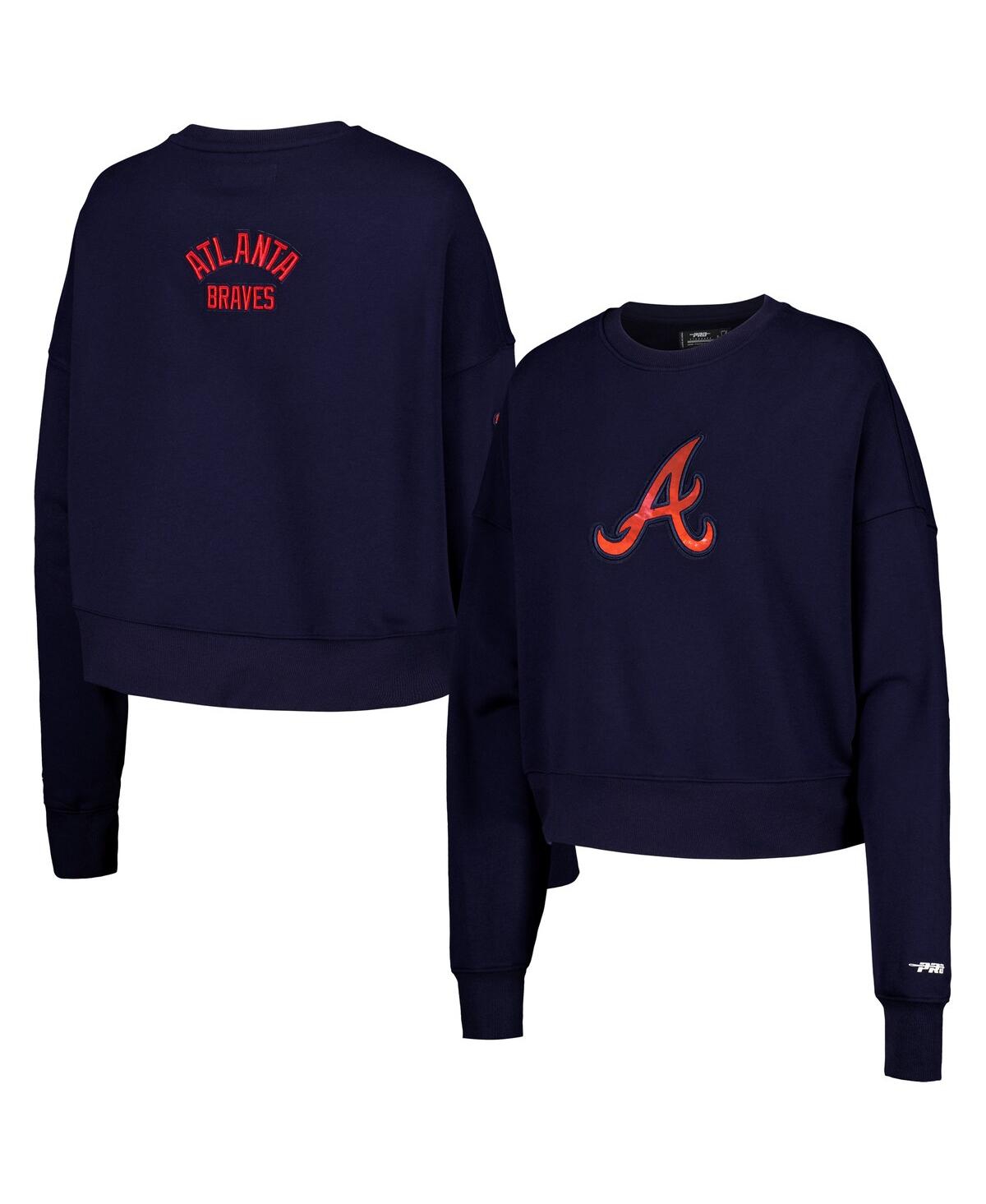 Pro Standard Women's  Navy Atlanta Braves Painted Sky Pullover Sweatshirt