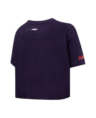 Women's Navy Atlanta Braves Painted Sky Boxy Cropped T-shirt