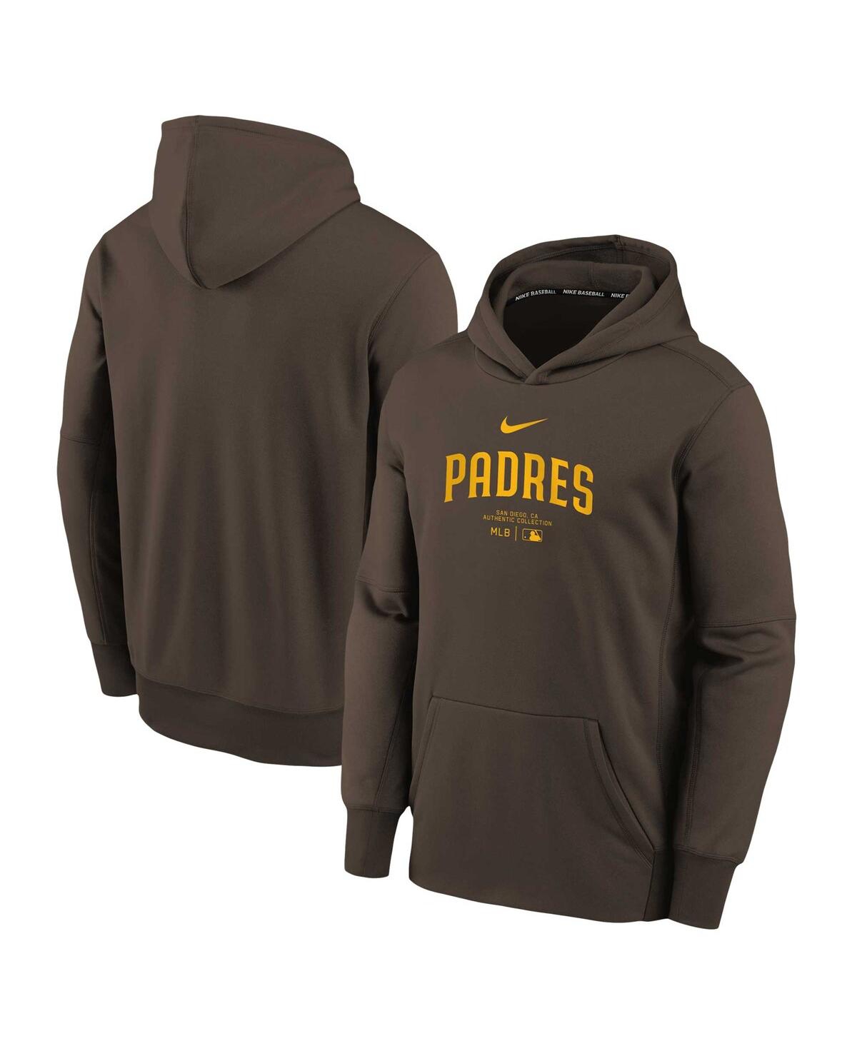 NIKE BIG BOYS NIKE BROWN SAN DIEGO PADRES AUTHENTIC COLLECTION PERFORMANCE PULLOVER HOODIE