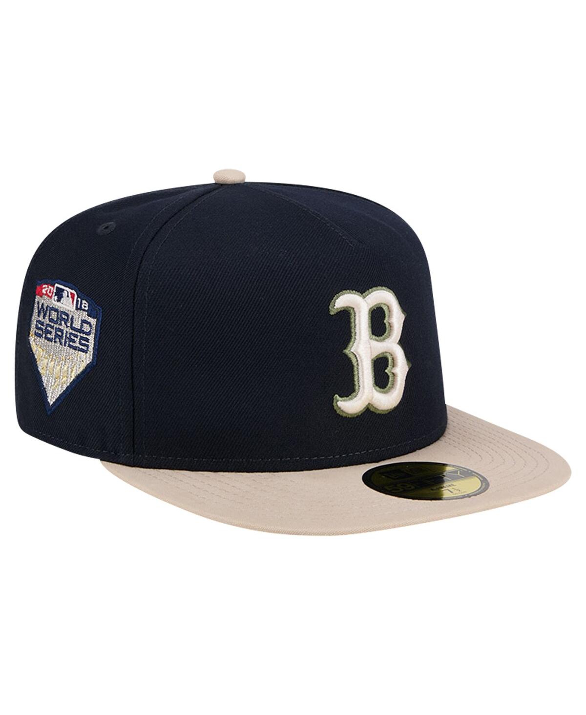 Shop New Era Men's  Navy Boston Red Sox Canvas A-frame 59fifty Fitted Hat