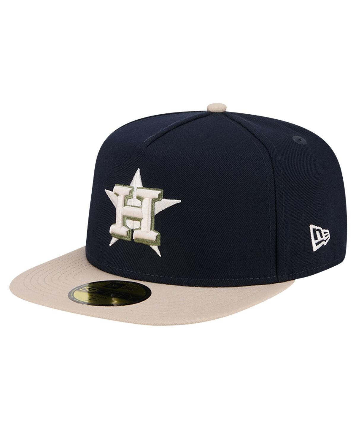 Shop New Era Men's  Navy Houston Astros Canvas A-frame 59fifty Fitted Hat