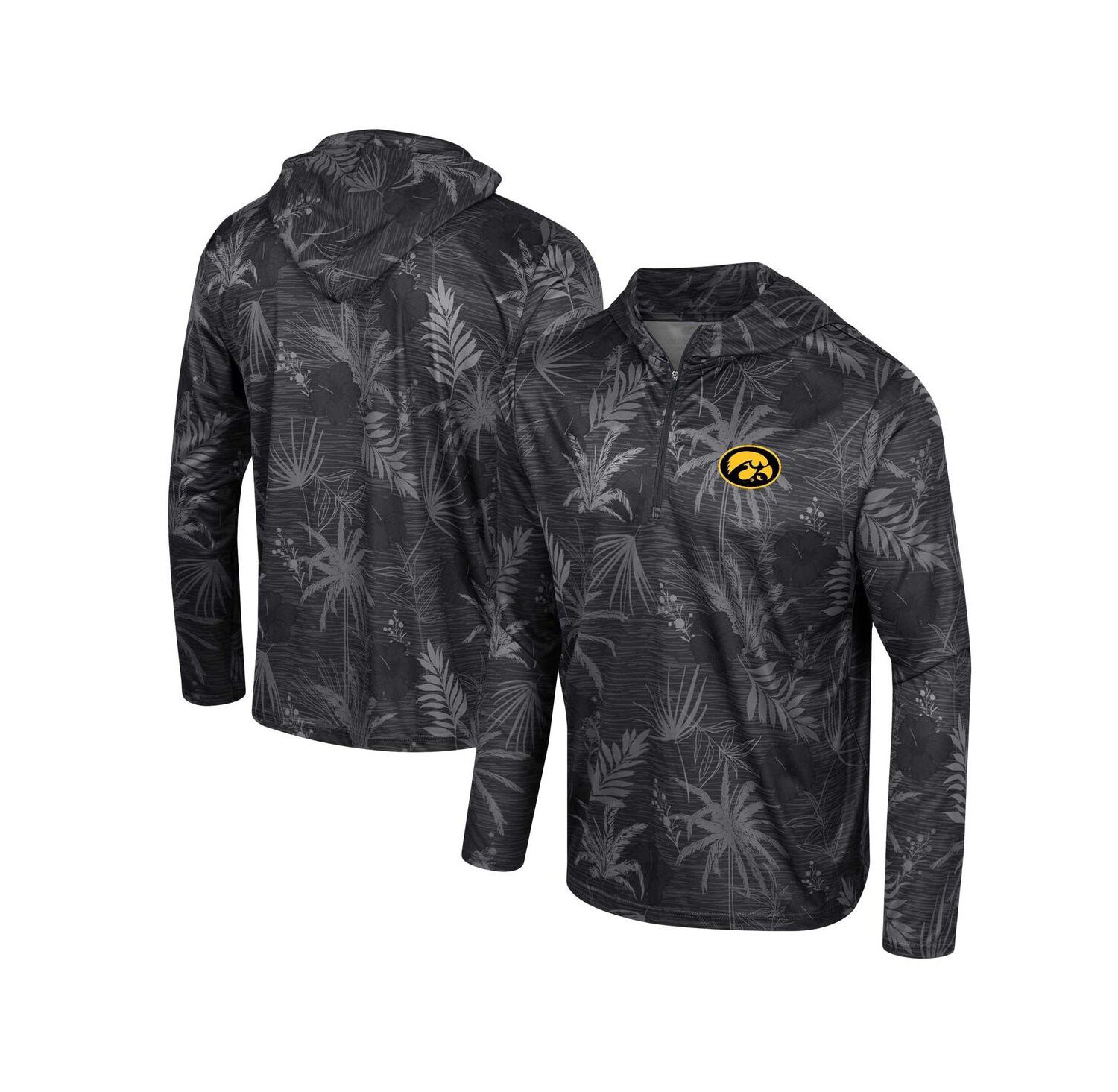 Men's Black Iowa Hawkeyes Palms Printed Lightweight Quarter-Zip Hooded Top