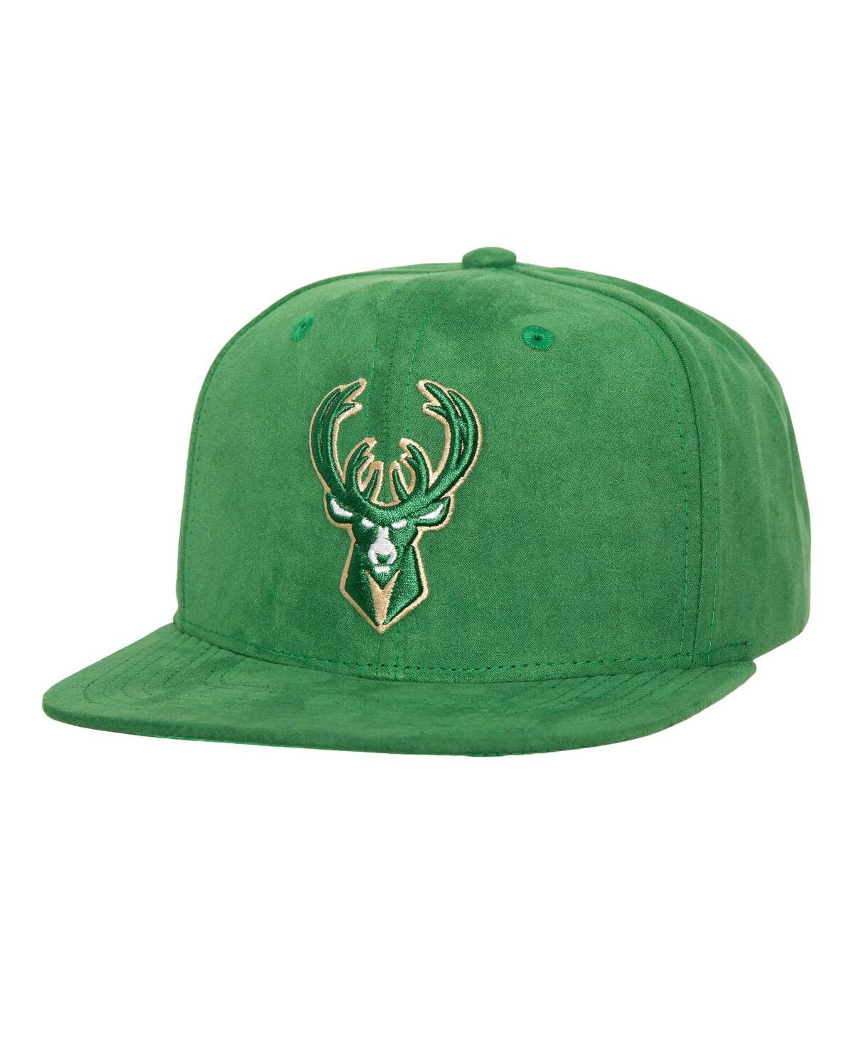 Shop Mitchell & Ness Men's  Hunter Green Milwaukee Bucks Sweet Suede Snapback Hat