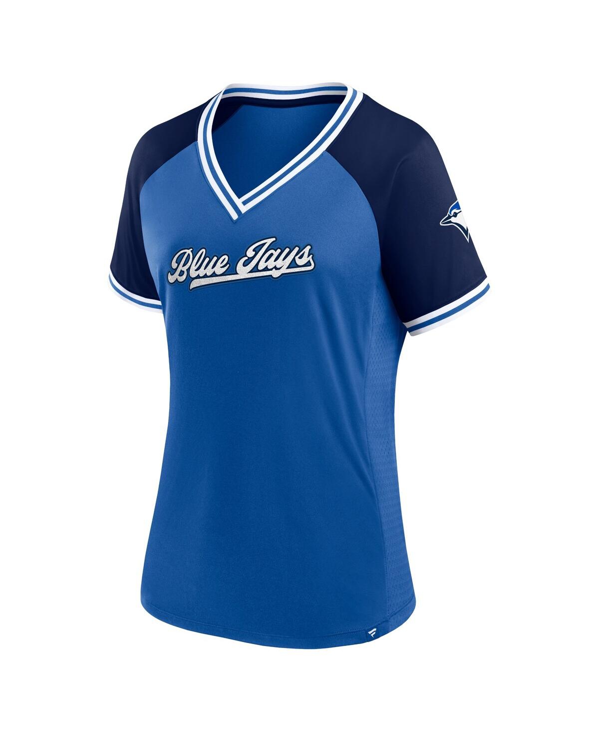 Shop Fanatics Women's  Royal Toronto Blue Jays Glitz & Glam League Diva Raglan V-neck T-shirt
