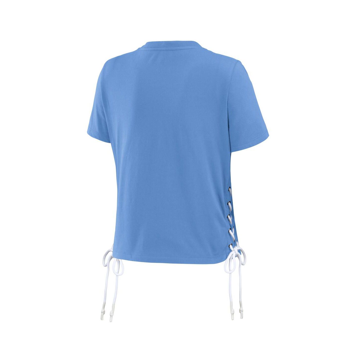 Женские футболки WEAR by Erin Andrews Carolina Blue North Carolina Tar Heels Side Lace-Up Modest Crop — фото 3
