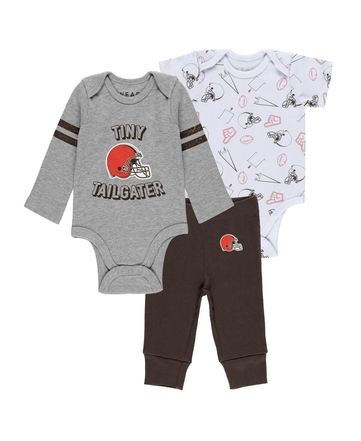 Wear By Erin Andrews Baby Boys And Girls  Gray, Brown, White Cleveland Browns Three-piece Turn Me Aro In Gray,brown