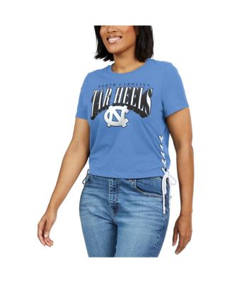 Women's Carolina Blue North Carolina Tar Heels Side Lace-Up Modest Crop T-shirt