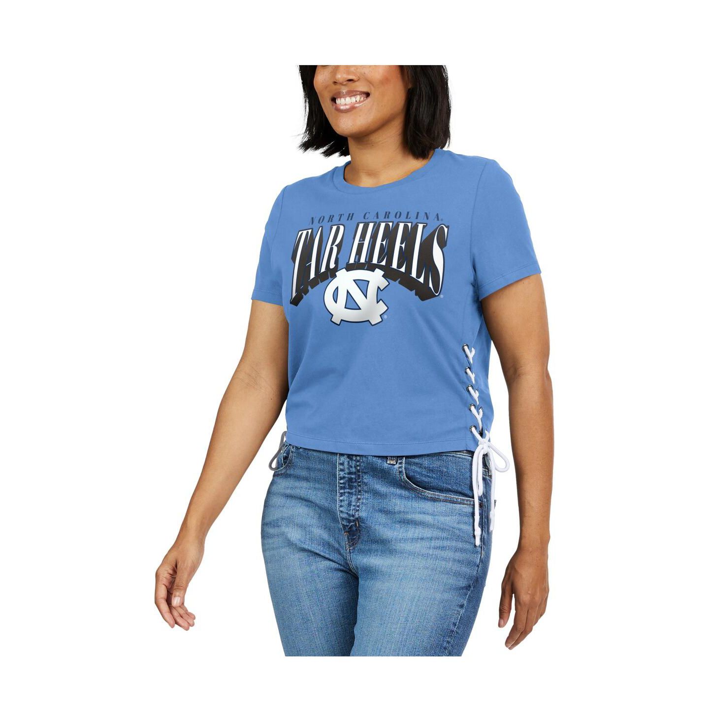Женские футболки WEAR by Erin Andrews Carolina Blue North Carolina Tar Heels Side Lace-Up Modest Crop — фото 4