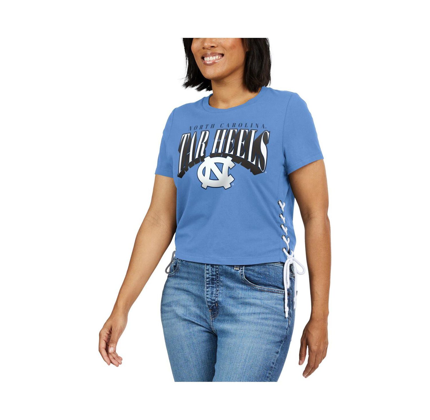 Women's Carolina Blue North Carolina Tar Heels Side Lace-Up Modest Crop T-shirt