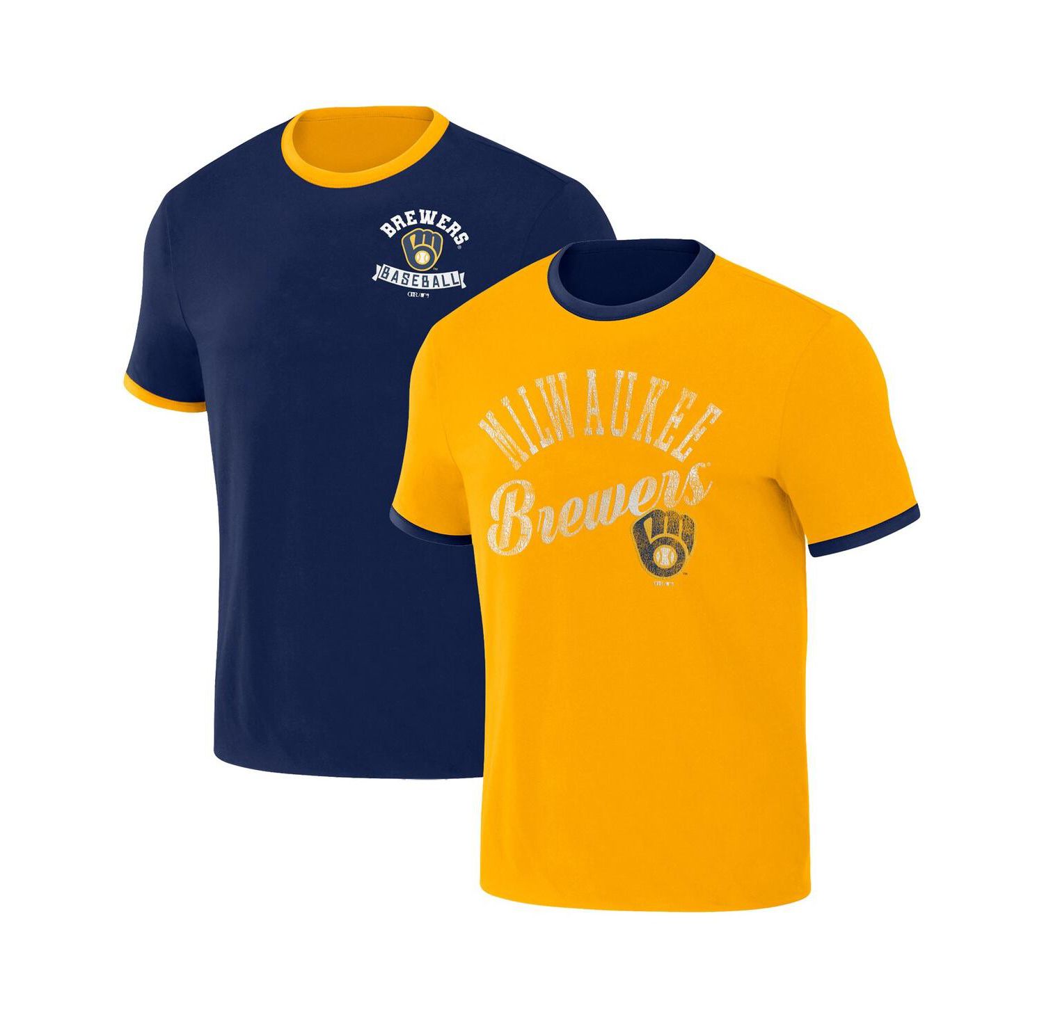 Men's Darius Rucker Collection by Navy, Gold Distressed Milwaukee Brewers Two-Way Ringer Reversible T-shirt