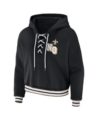 Women's Black New Orleans Saints Lace-Up Pullover Hoodie