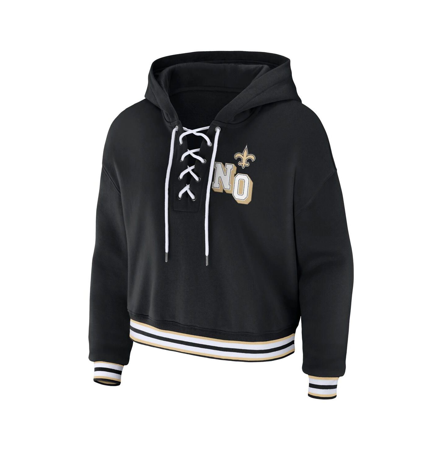 Женское худи WEAR by Erin Andrews Black New Orleans Saints Lace-Up Pullover — фото 2