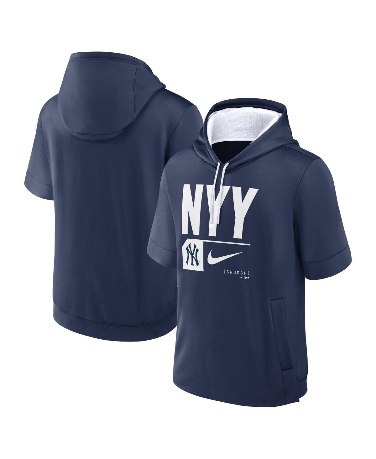 Shop Nike Men's  Navy New York Yankees Tri Code Lockup Short Sleeve Pullover Hoodie