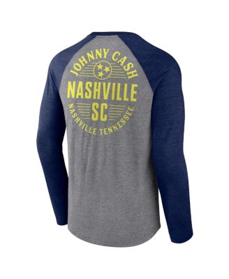 Men's Heather Gray Nashville SC x Johnny Cash Lines Tri-Blend Raglan Long Sleeve T-shirt