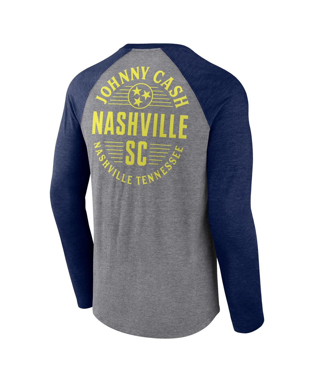 Men's Fanatics Heather Gray Nashville Sc x Johnny Cash Lines Tri-Blend Raglan Long Sleeve T-shirt
